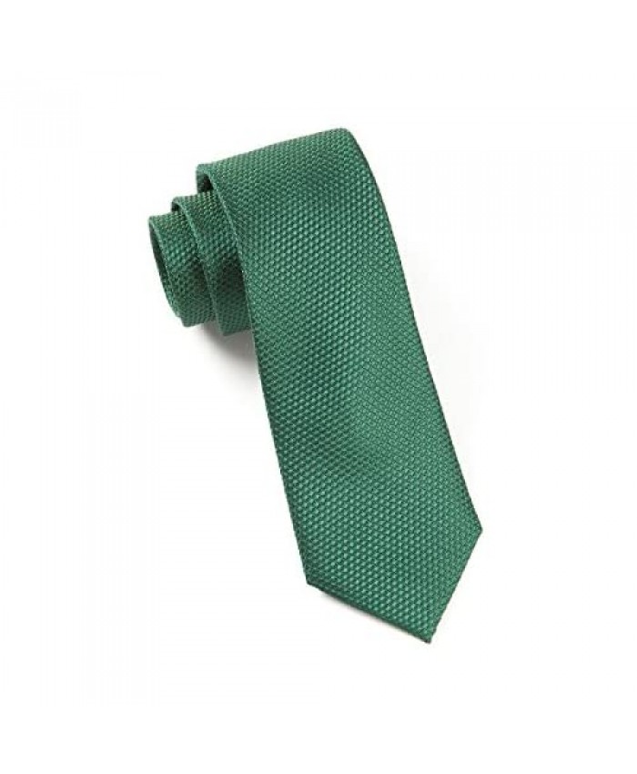The Tie Bar 100% Silk Hunter Green Solid Textured Grenafaux 2.5 Inch Tie