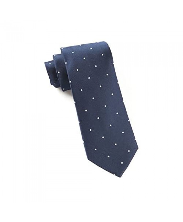 The Tie Bar 100% Woven Silk Navy and White Satin Dot Skinny Tie