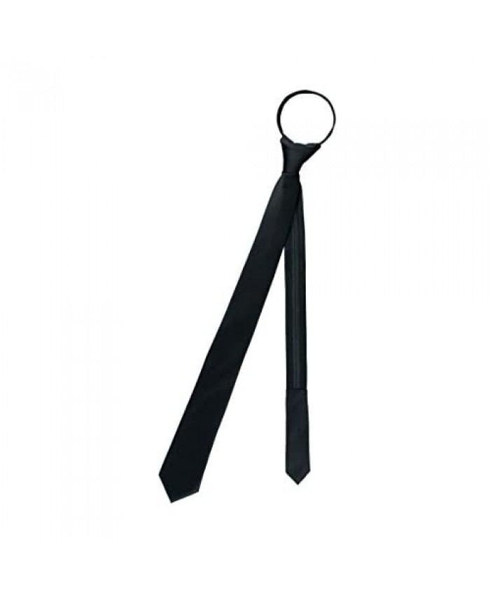 Vesuvio Napoli PreTied SKINNY Men's Neck Tie Solid Color Narrow Zipper Necktie