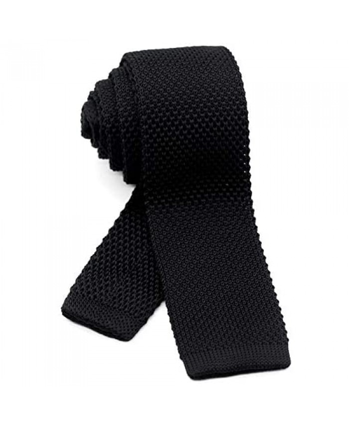 WANDM Men's Knit Tie Slim Skinny Square Necktie Width 2.2 inches Washable Solid Color
