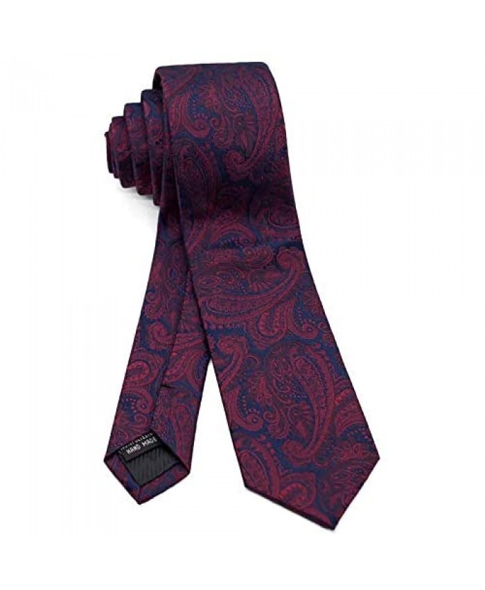 WANDM Men's Slim Skinny Tie Necktie Width 2.4 inches Washable Embroidery Paisley Pattern