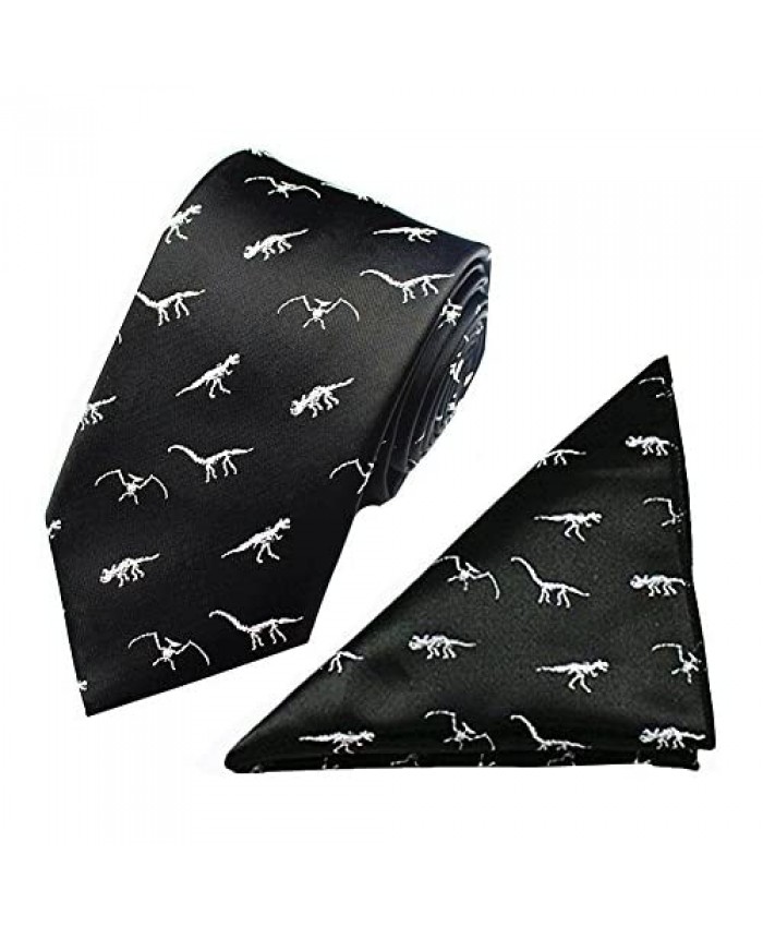 Z-P Mens Black Dinosaurs Pattern Luxury Necktie Jacquard Skinny Microfiber Tie