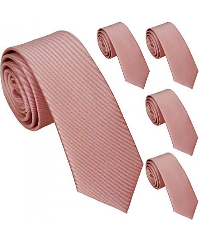 ZENXUS Skinny Ties for Men Solid Color 2.5 inch Slim Neckties 1 or 5 Pack Plain Tie